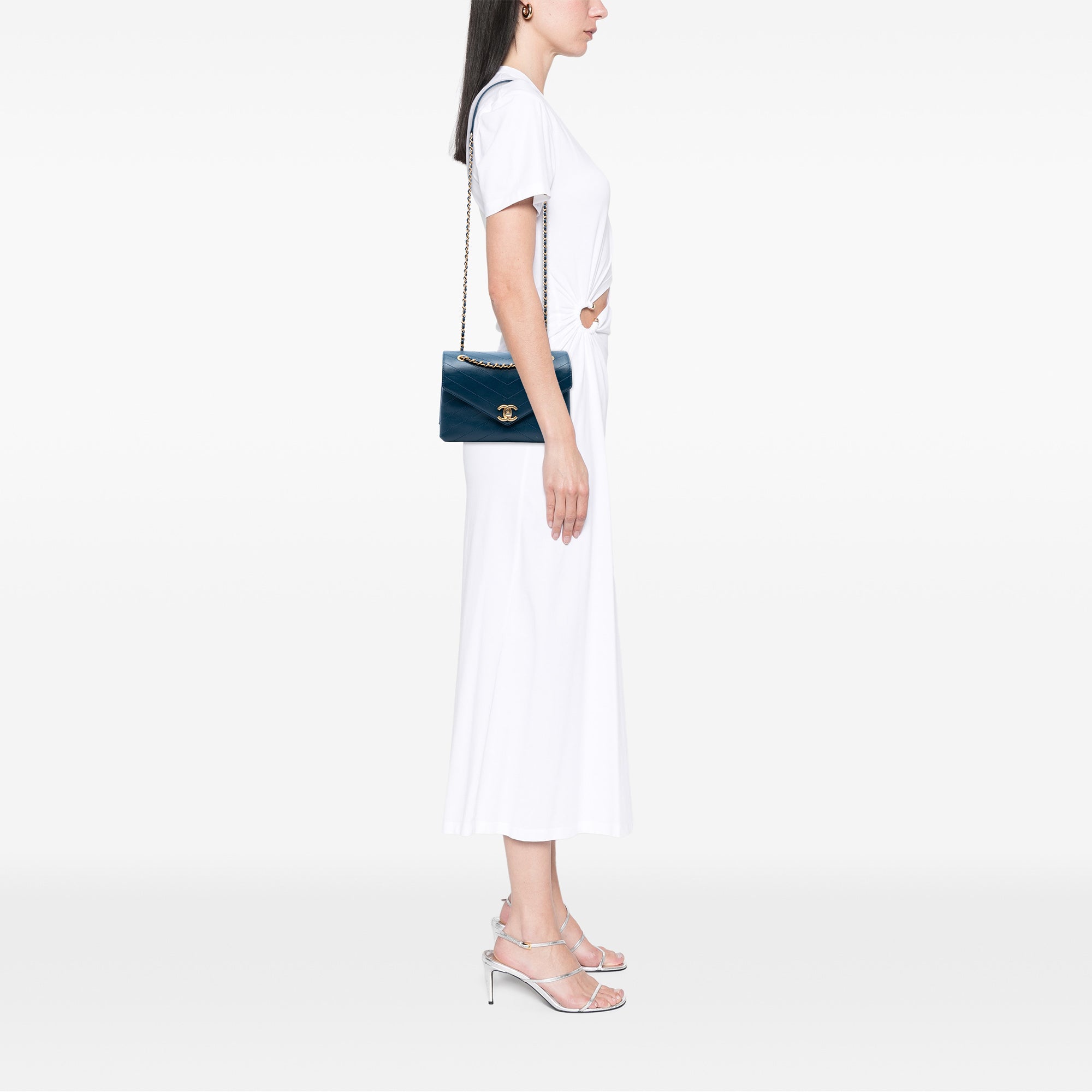 Small Chevron Lambskin Stitched Envelope Flap