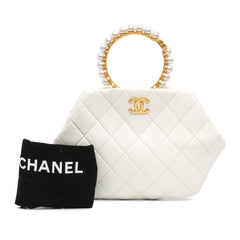 Quilted Lambskin Pearl Crown Handle Clutch Bag