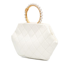 Quilted Lambskin Pearl Crown Handle Clutch Bag