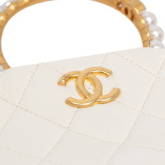 Quilted Lambskin Pearl Crown Handle Clutch Bag