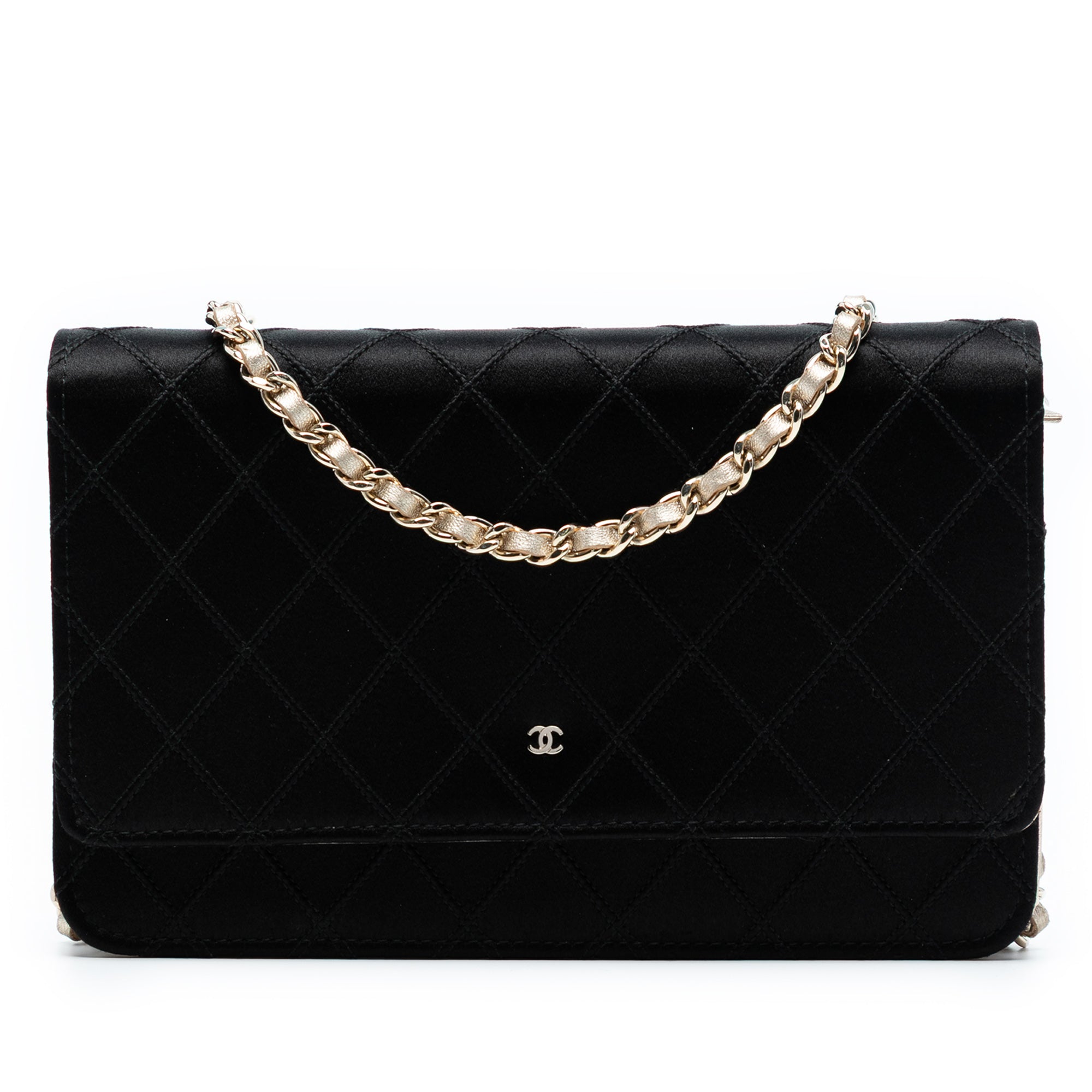 Bicolor Satin Diamond Stitch Wallet On Chain