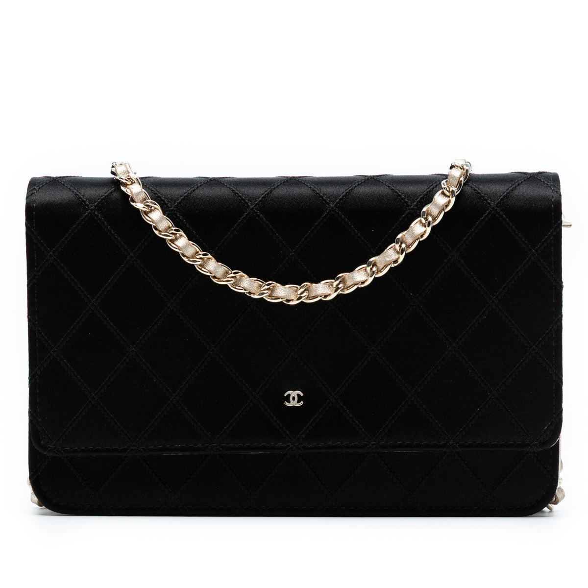 Bicolor Satin Diamond Stitch Wallet On Chain