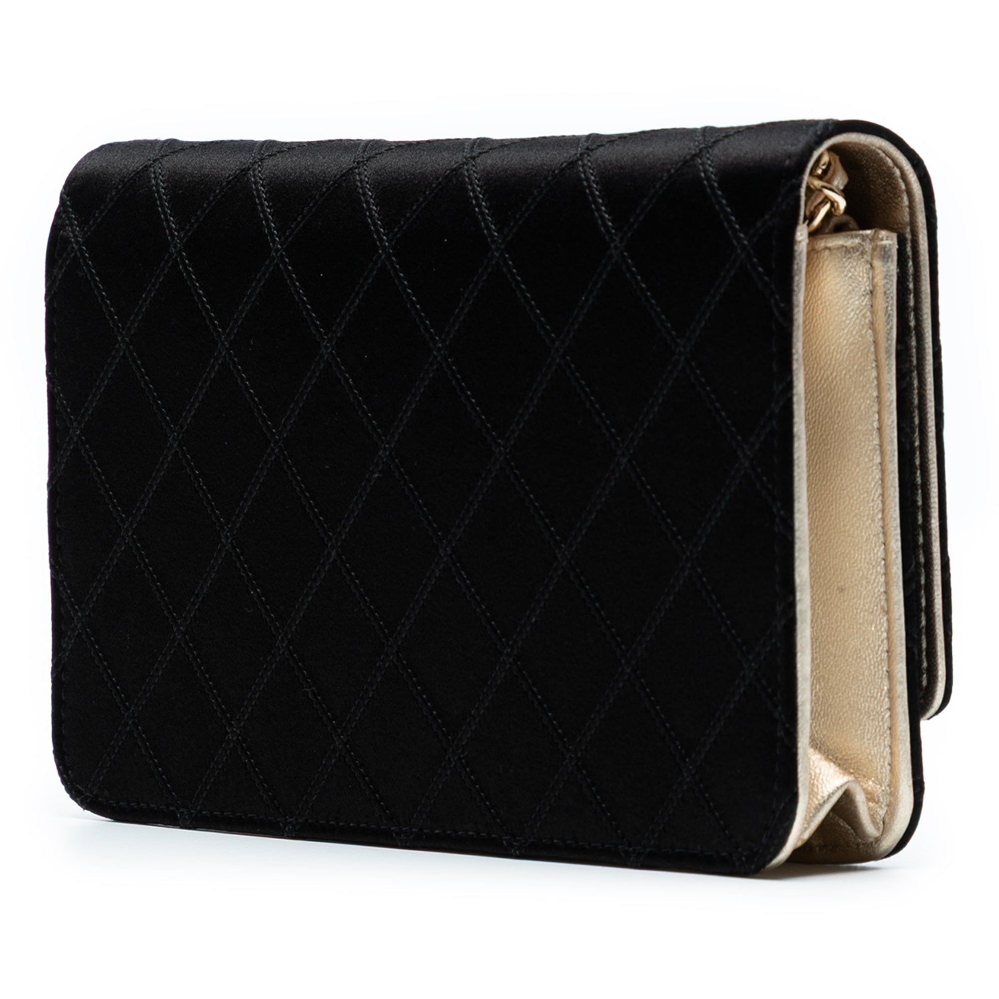 Bicolor Satin Diamond Stitch Wallet On Chain