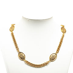 Gold Plated Crown and CC Medallion Station Necklace_0