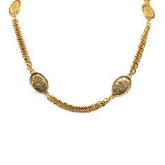 Gold Plated Crown and CC Medallion Station Necklace_1