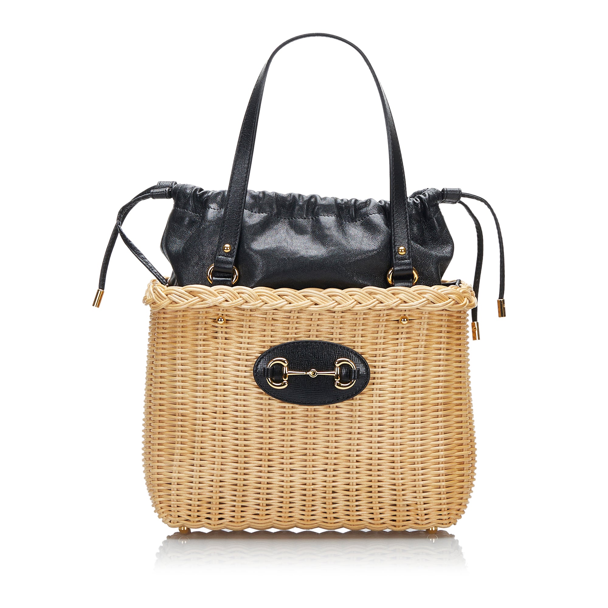 Wicker and Leather 1955 Horsebit Basket Bag_0