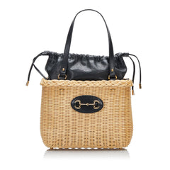 Wicker and Leather 1955 Horsebit Basket Bag_0