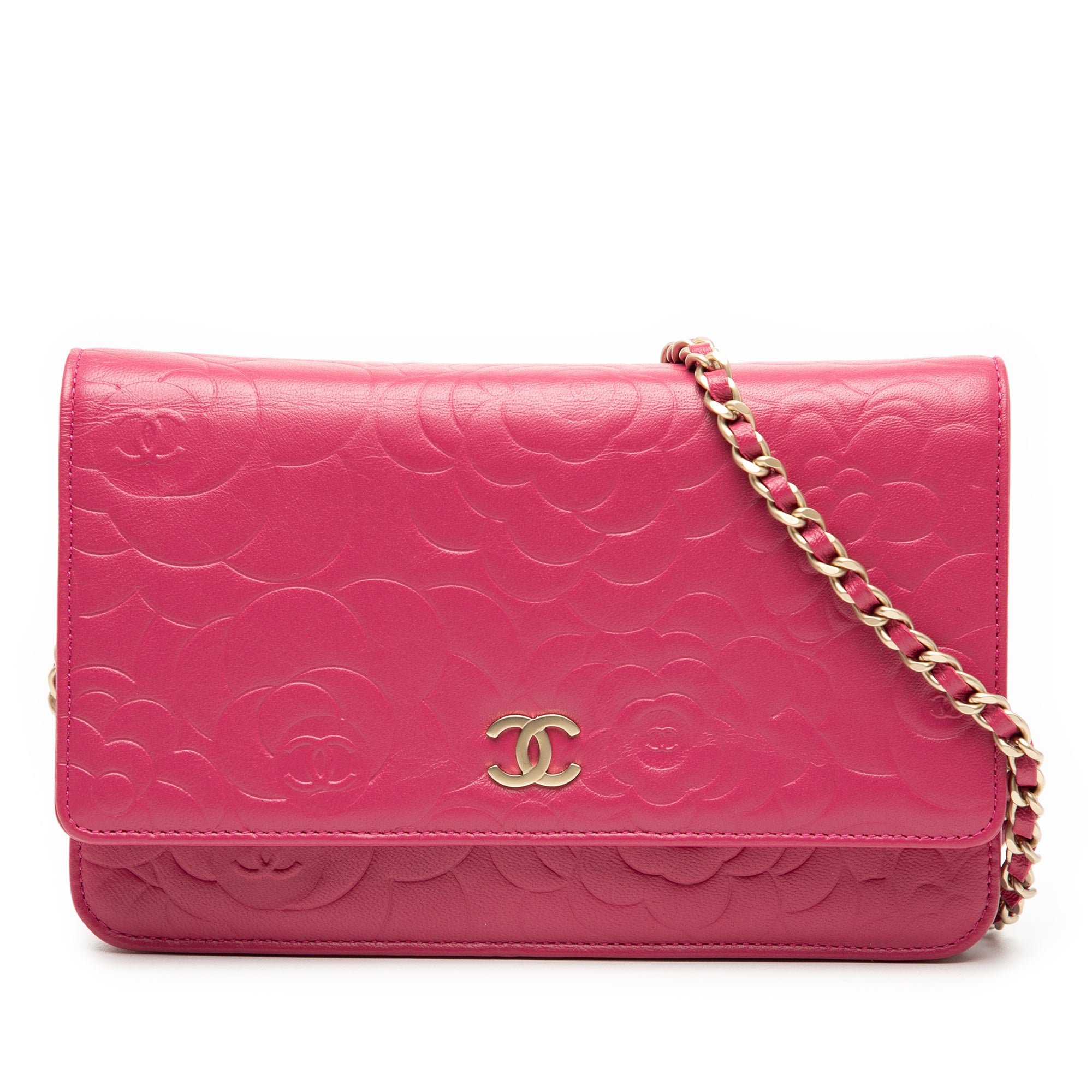 CC Embossed Lambskin Camellia Wallet On Chain