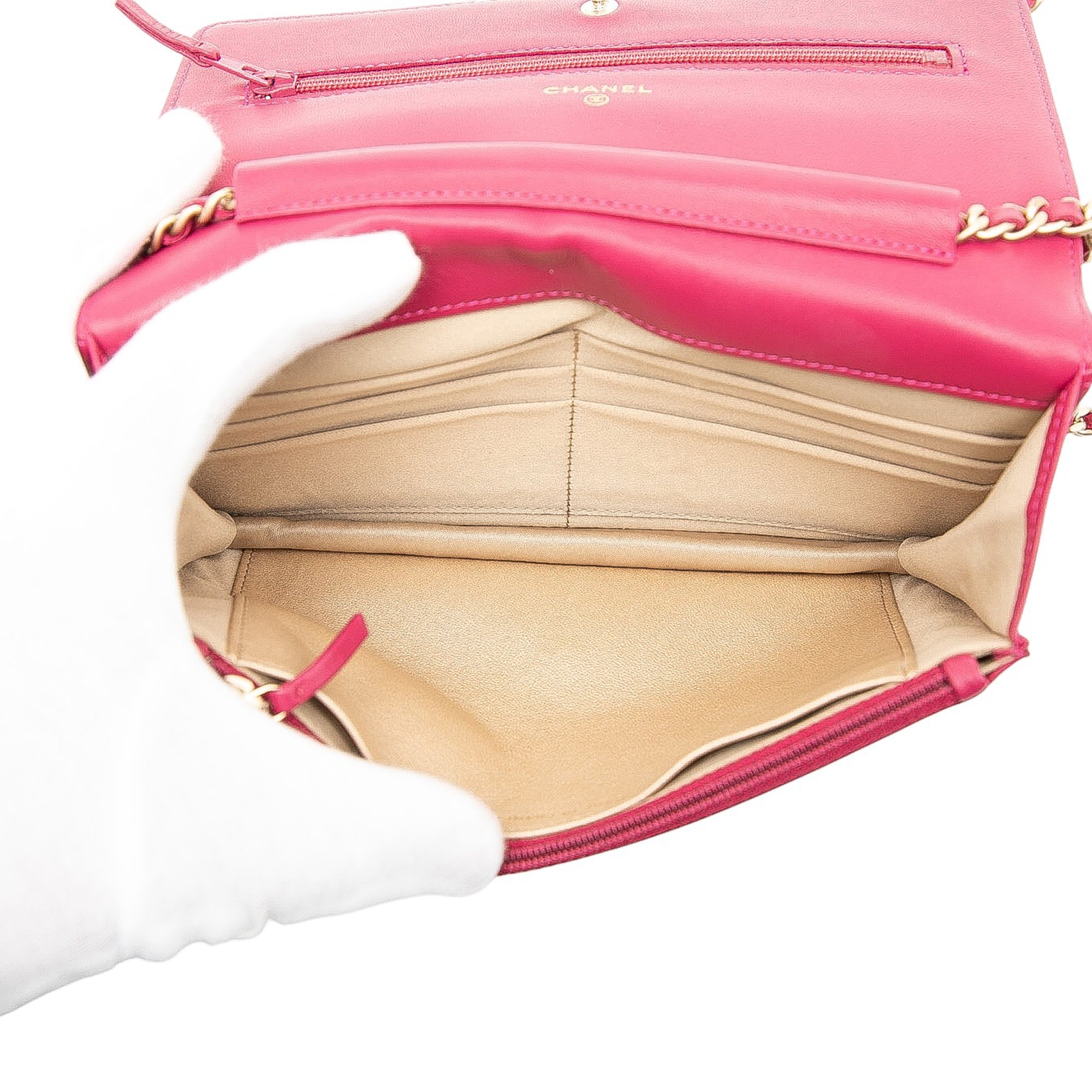 CC Embossed Lambskin Camellia Wallet On Chain