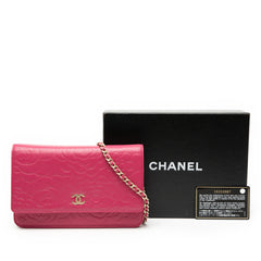 CC Embossed Lambskin Camellia Wallet On Chain