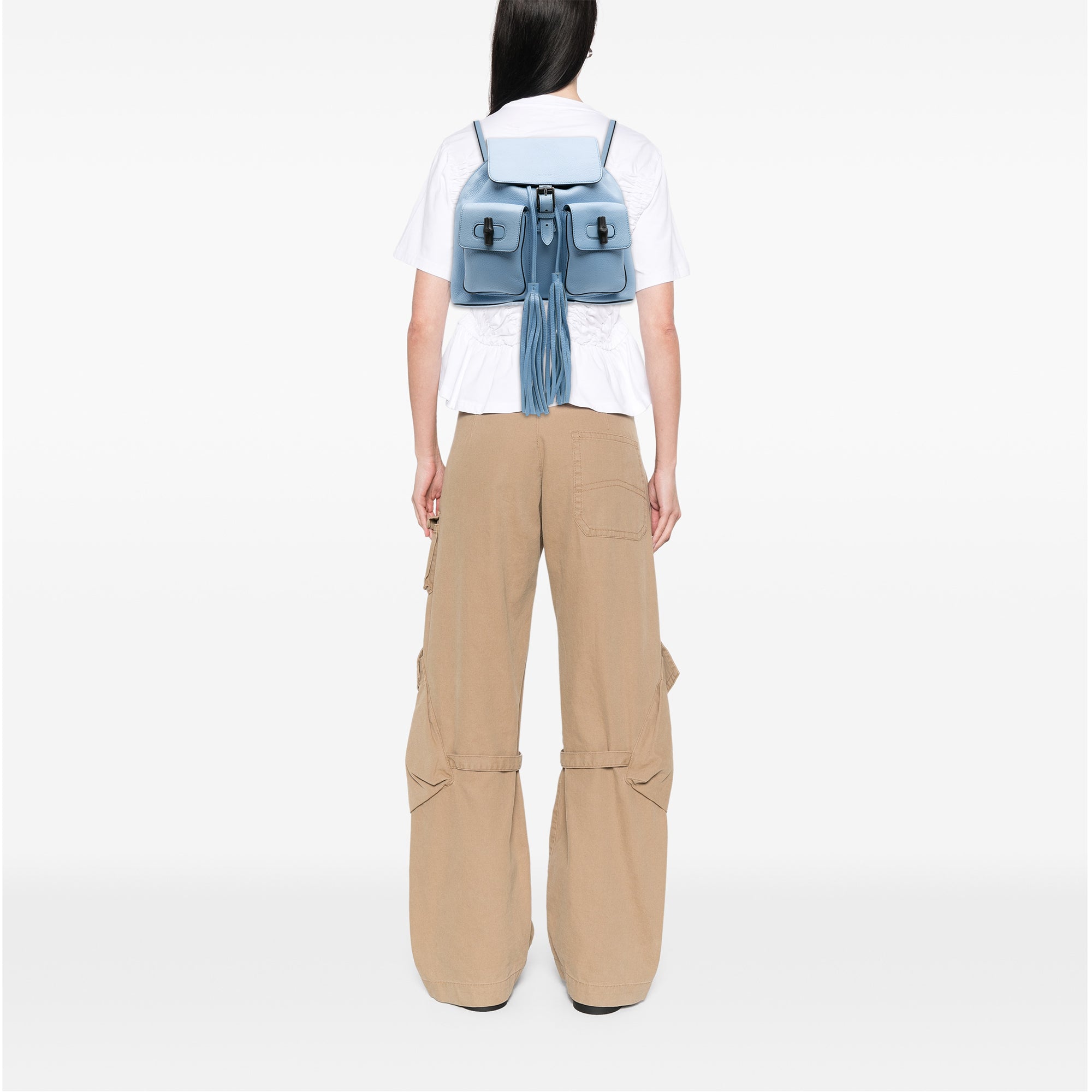 Leather Bamboo Tassel Backpack