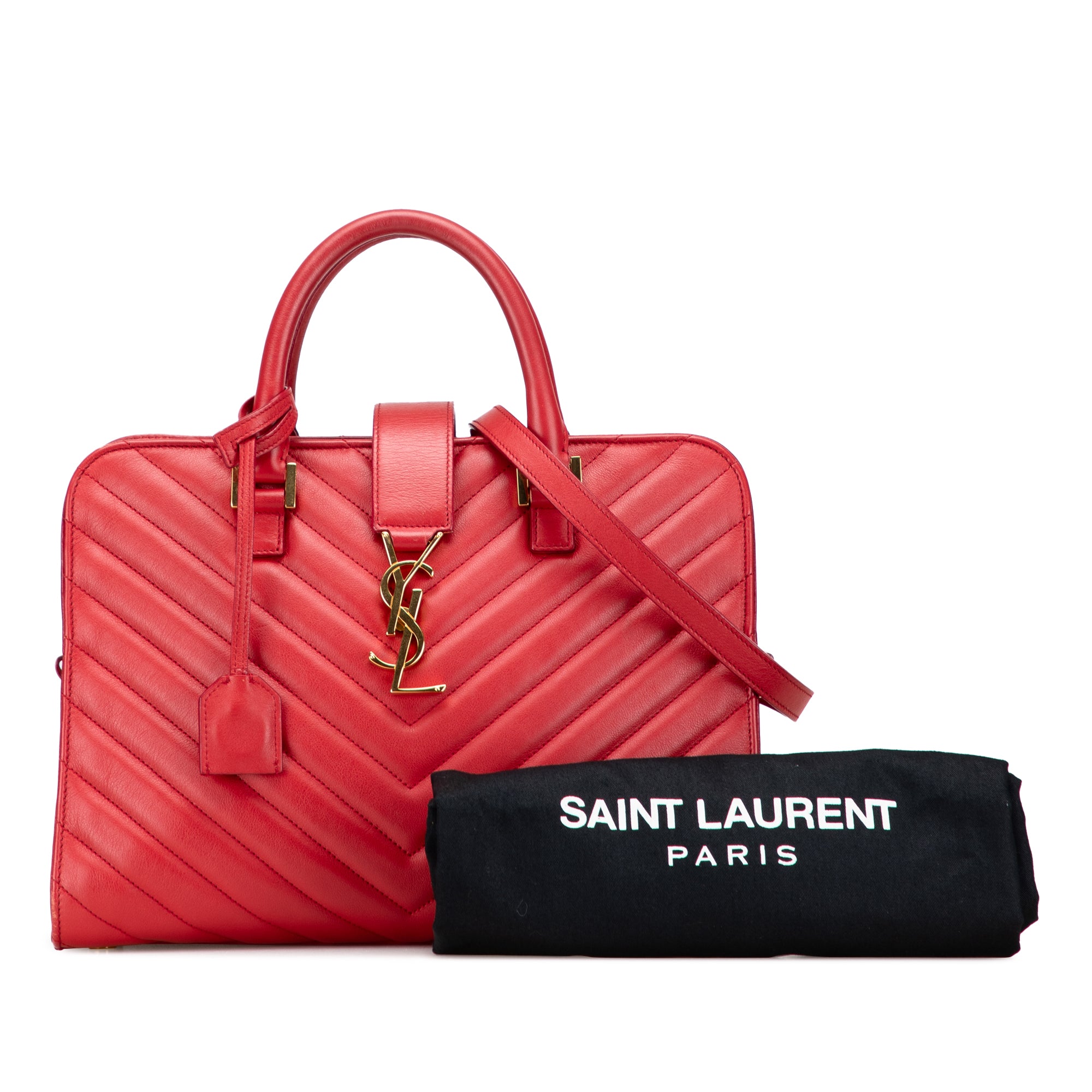 Small Chevron Calfskin Monogram Cabas Satchel