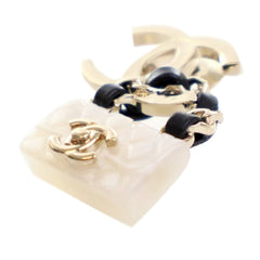 Gold Plated Enamel CC Quilted Flap Brooch