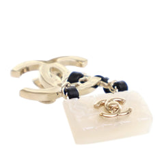 Gold Plated Enamel CC Quilted Flap Brooch