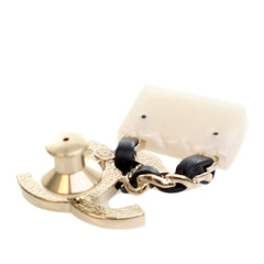 Gold Plated Enamel CC Quilted Flap Brooch