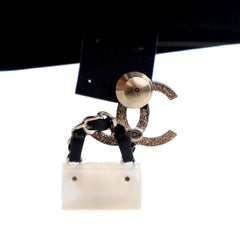 Gold Plated Enamel CC Quilted Flap Brooch