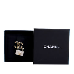 Gold Plated Enamel CC Quilted Flap Brooch