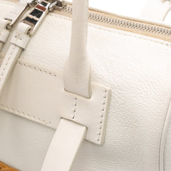 Wicker Trimmed Leather Top Handle Bag