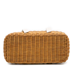 Wicker Trimmed Leather Top Handle Bag