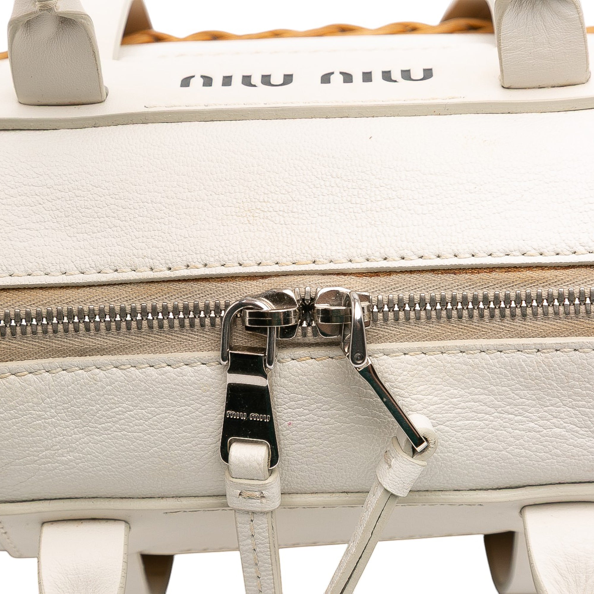 Wicker Trimmed Leather Top Handle Bag