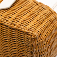 Wicker Trimmed Leather Top Handle Bag