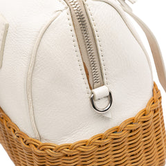 Wicker Trimmed Leather Top Handle Bag