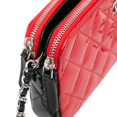 Bicolor Patent Double Zip Wallet on Chain