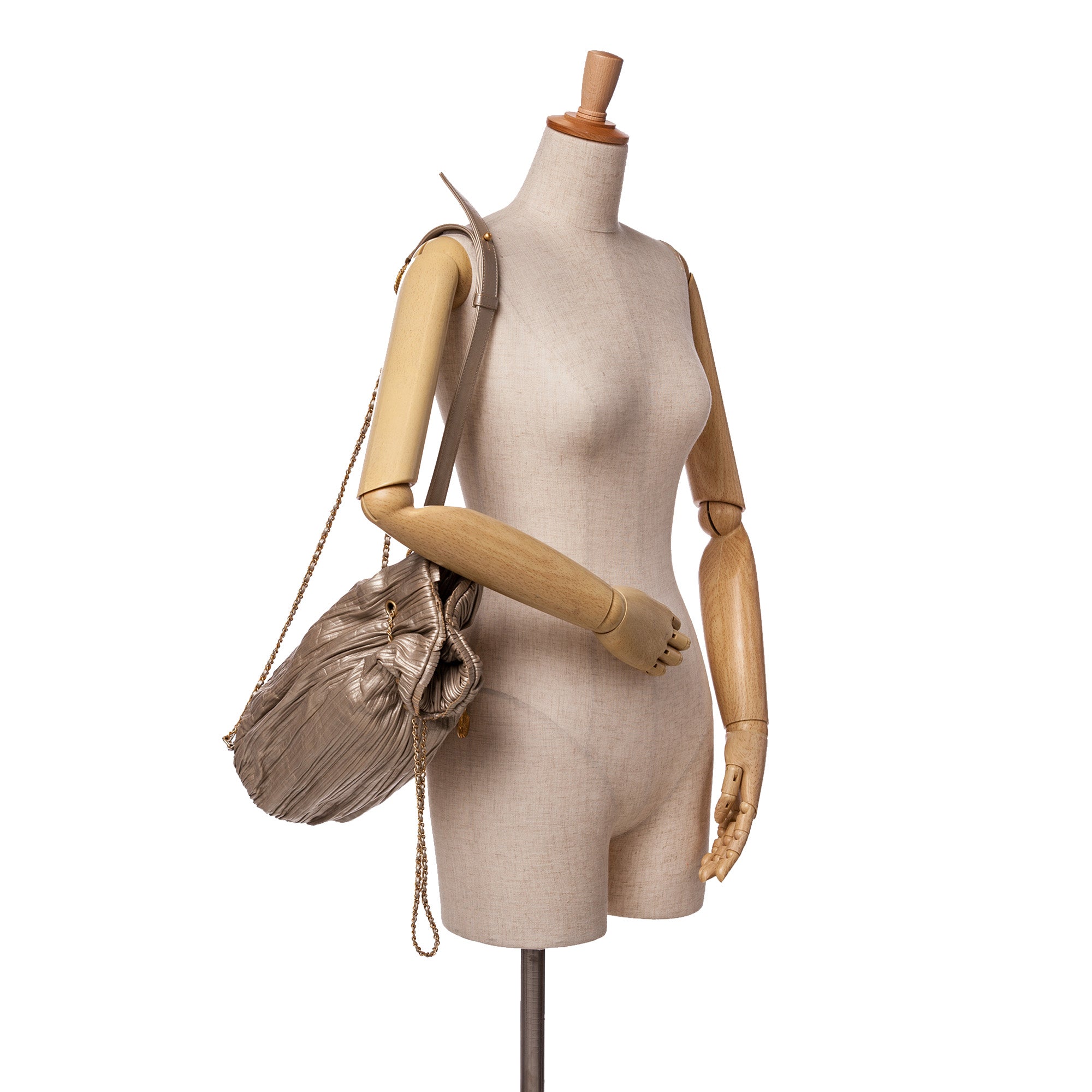 Medium Metallic Calfskin Coco Pleats Drawstring Backpack