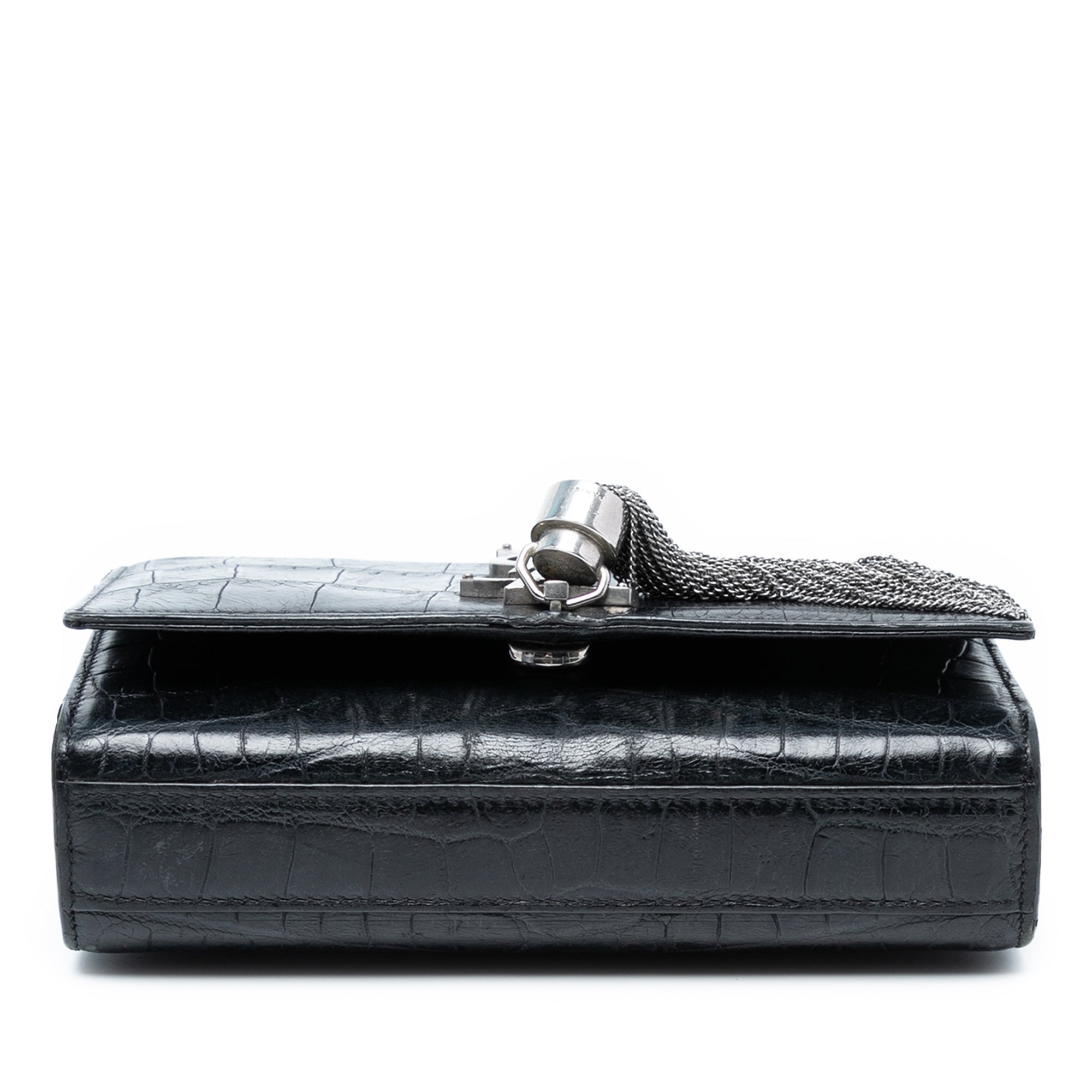 Small Croc Embossed Leather Monogram Kate Tassel Crossbody