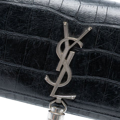 Small Croc Embossed Leather Monogram Kate Tassel Crossbody