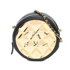 Mini Lambskin Golden Plate Round Clutch with Chain