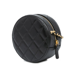 Mini Lambskin Golden Plate Round Clutch with Chain