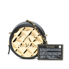 Mini Lambskin Golden Plate Round Clutch with Chain