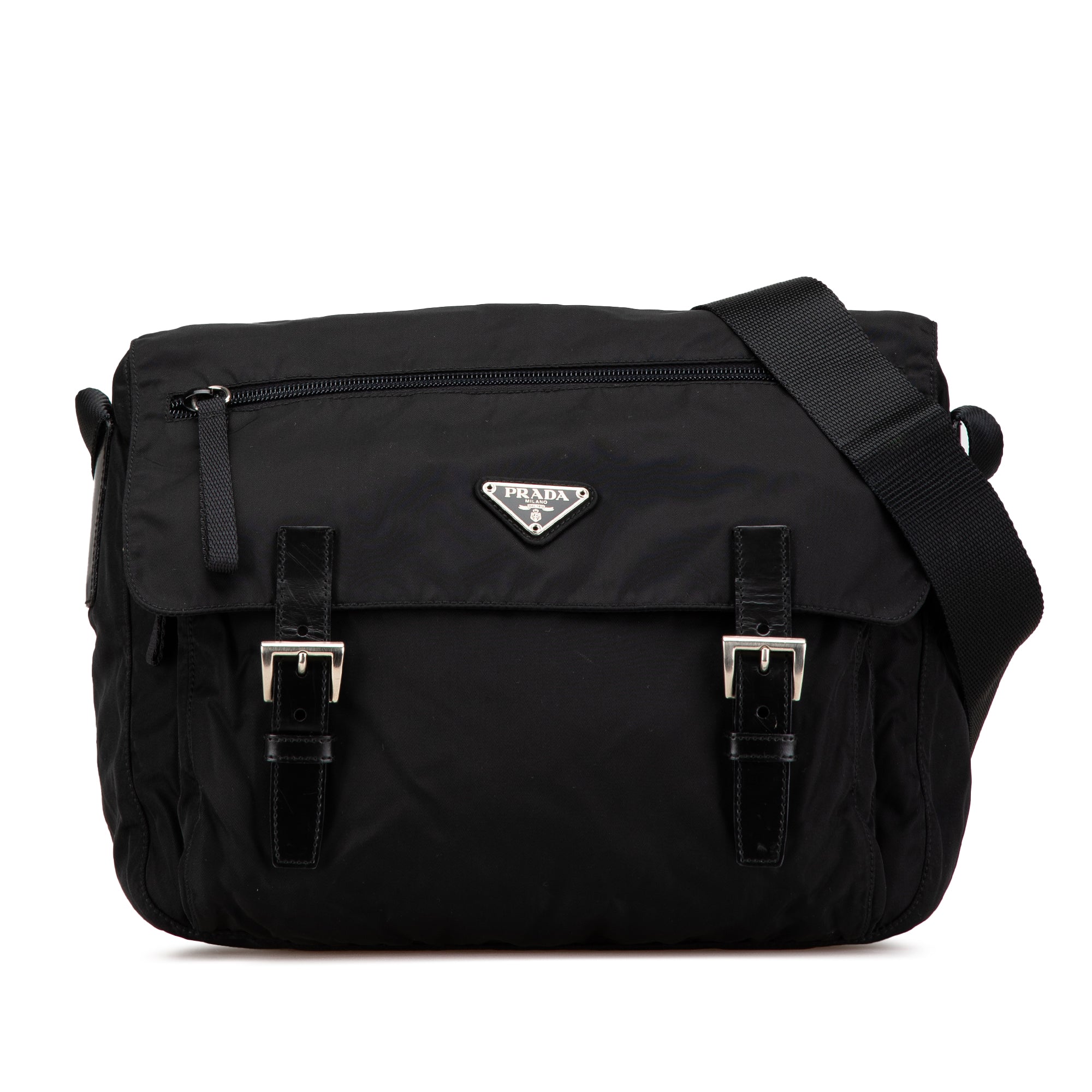 Tessuto Zip Double Buckle Messenger Bag