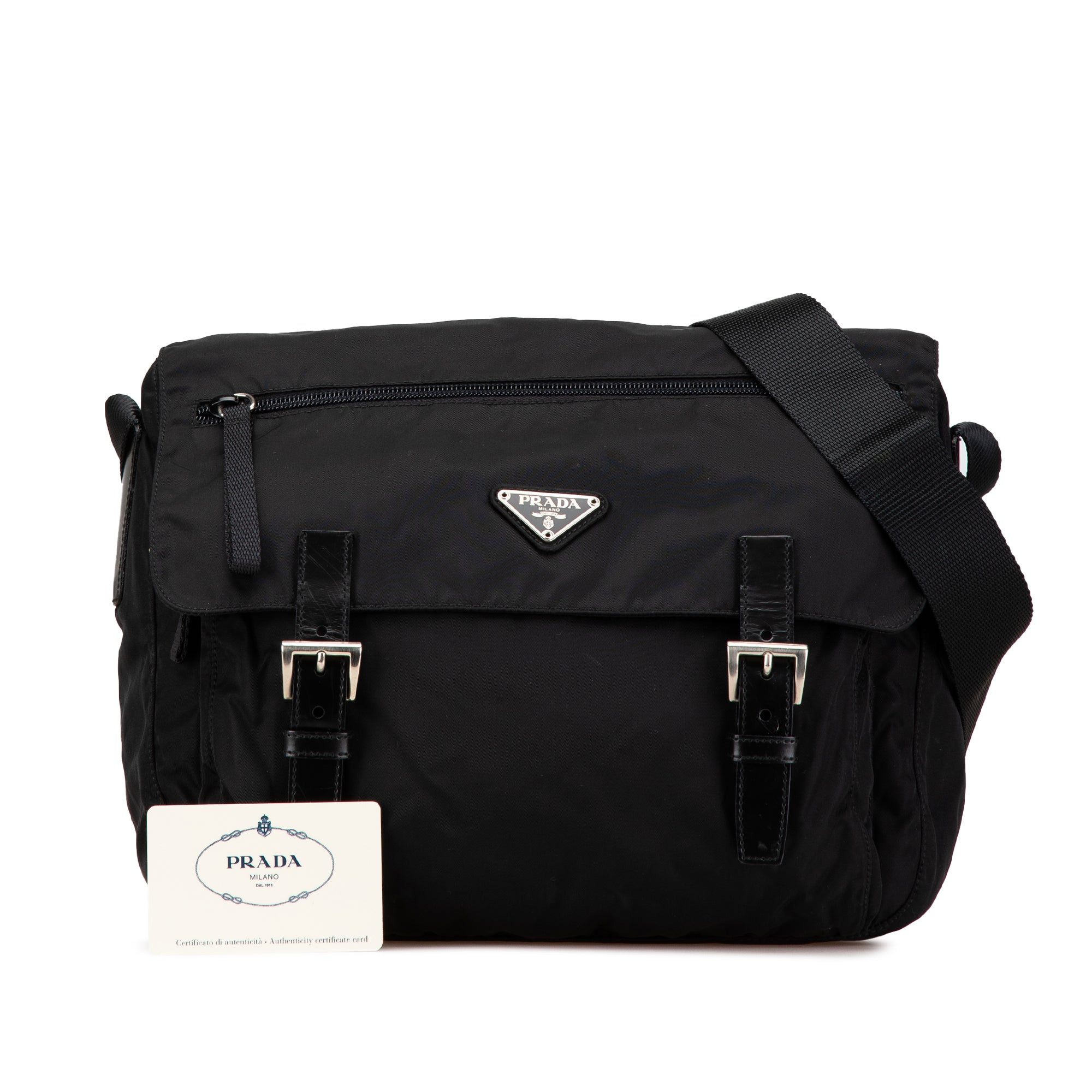 Tessuto Zip Double Buckle Messenger Bag