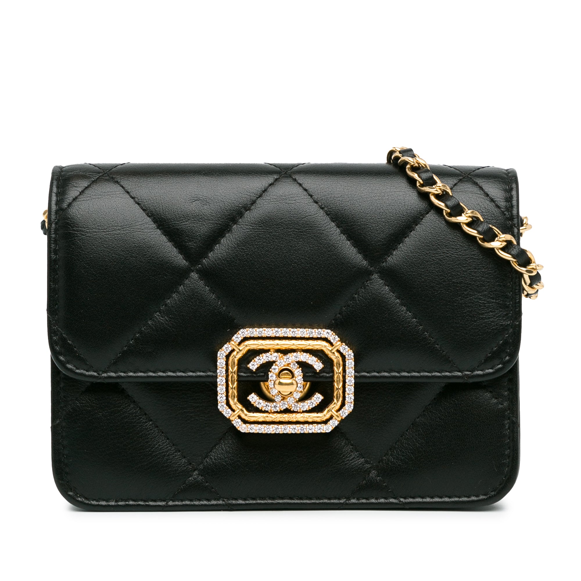 Quilted Calfskin Strass Clutch With Chain Flap_0