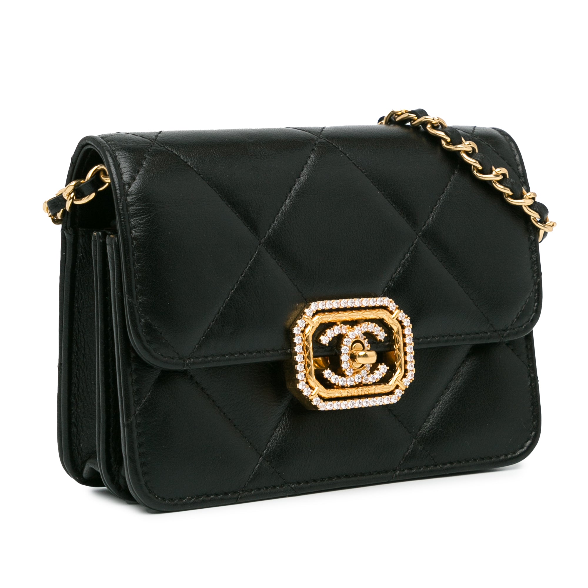 Quilted Calfskin Strass Clutch With Chain Flap_1