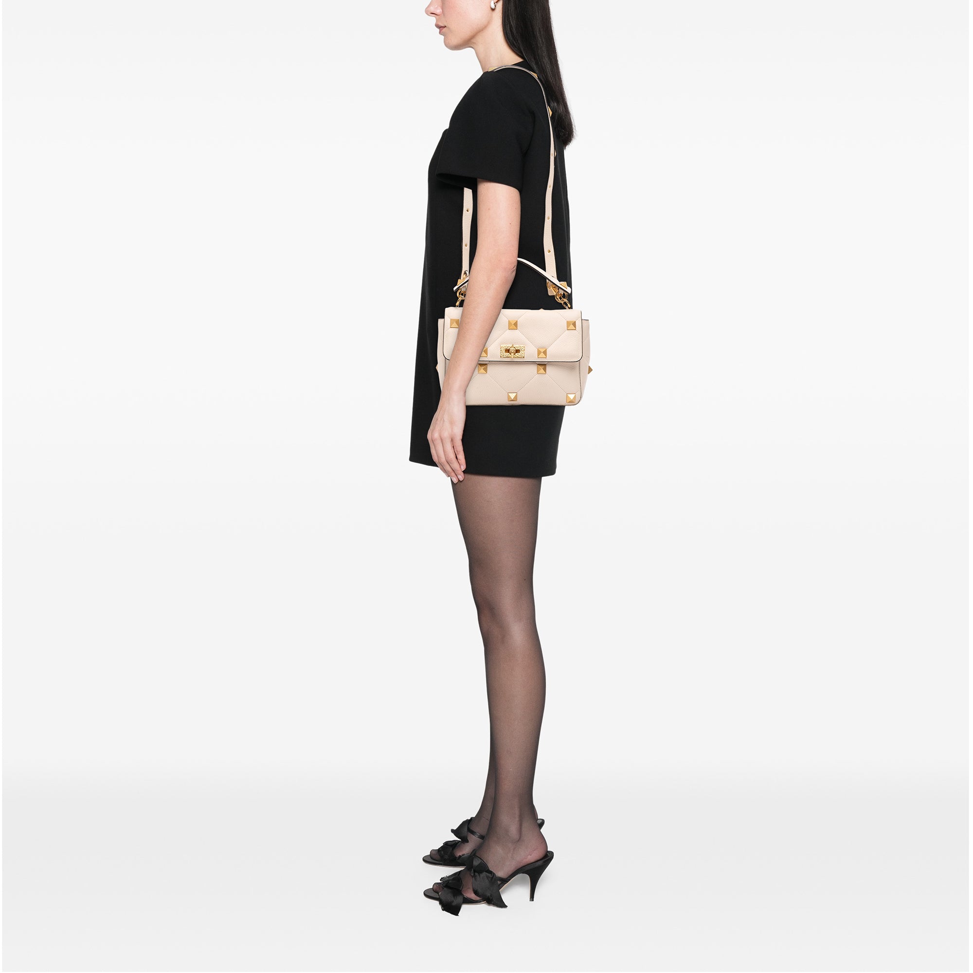 Large Grained Calfskin Roman Stud Satchel