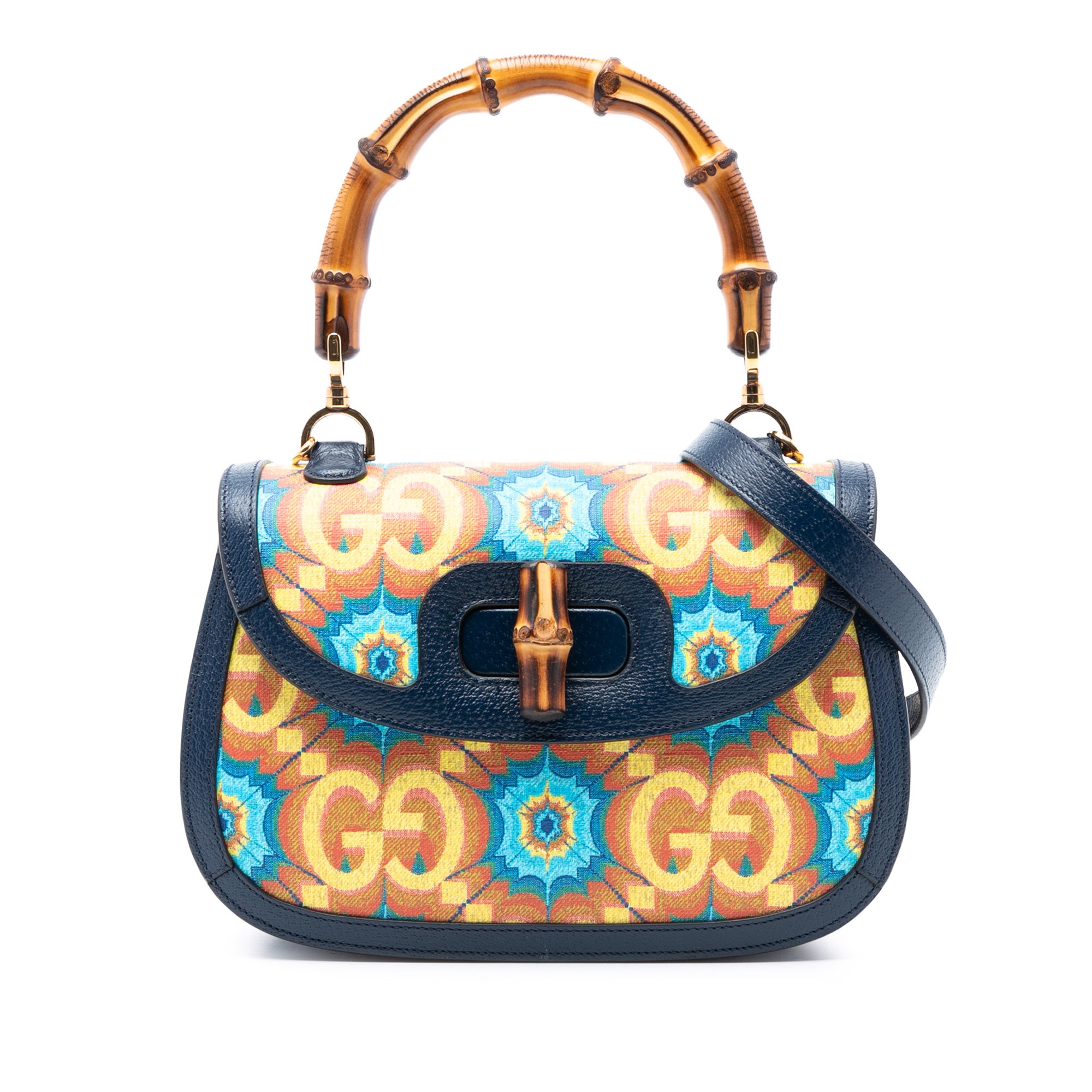 100th Anniversary Medium GG Coated Canvas Kaleidoscope 1947 Bamboo Top Handle Bag