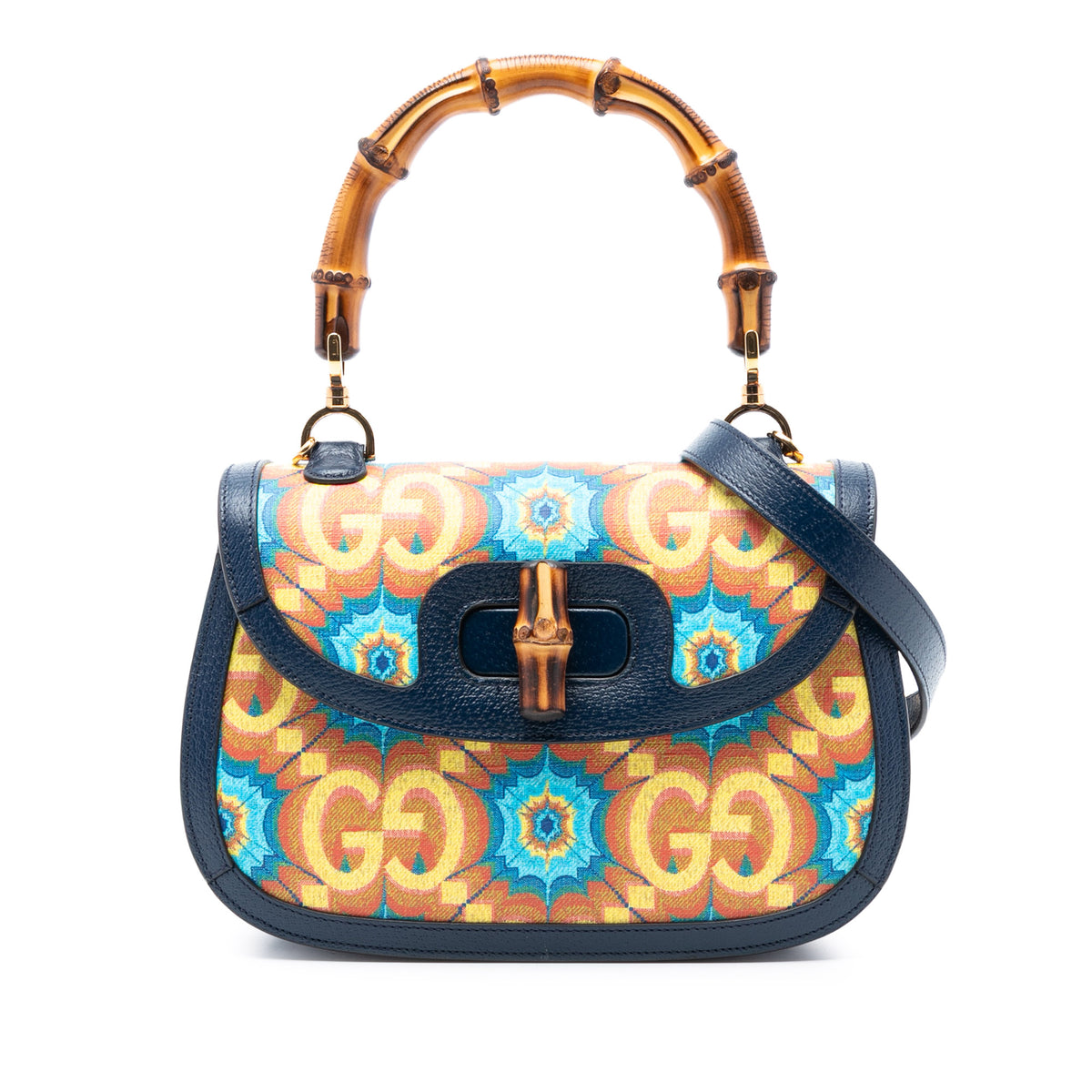 100th Anniversary Medium GG Coated Canvas Kaleidoscope 1947 Bamboo Top Handle Bag