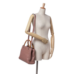 Small Calfskin Bamboo Shopper Satchel