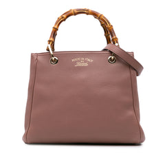 Small Calfskin Bamboo Shopper Satchel