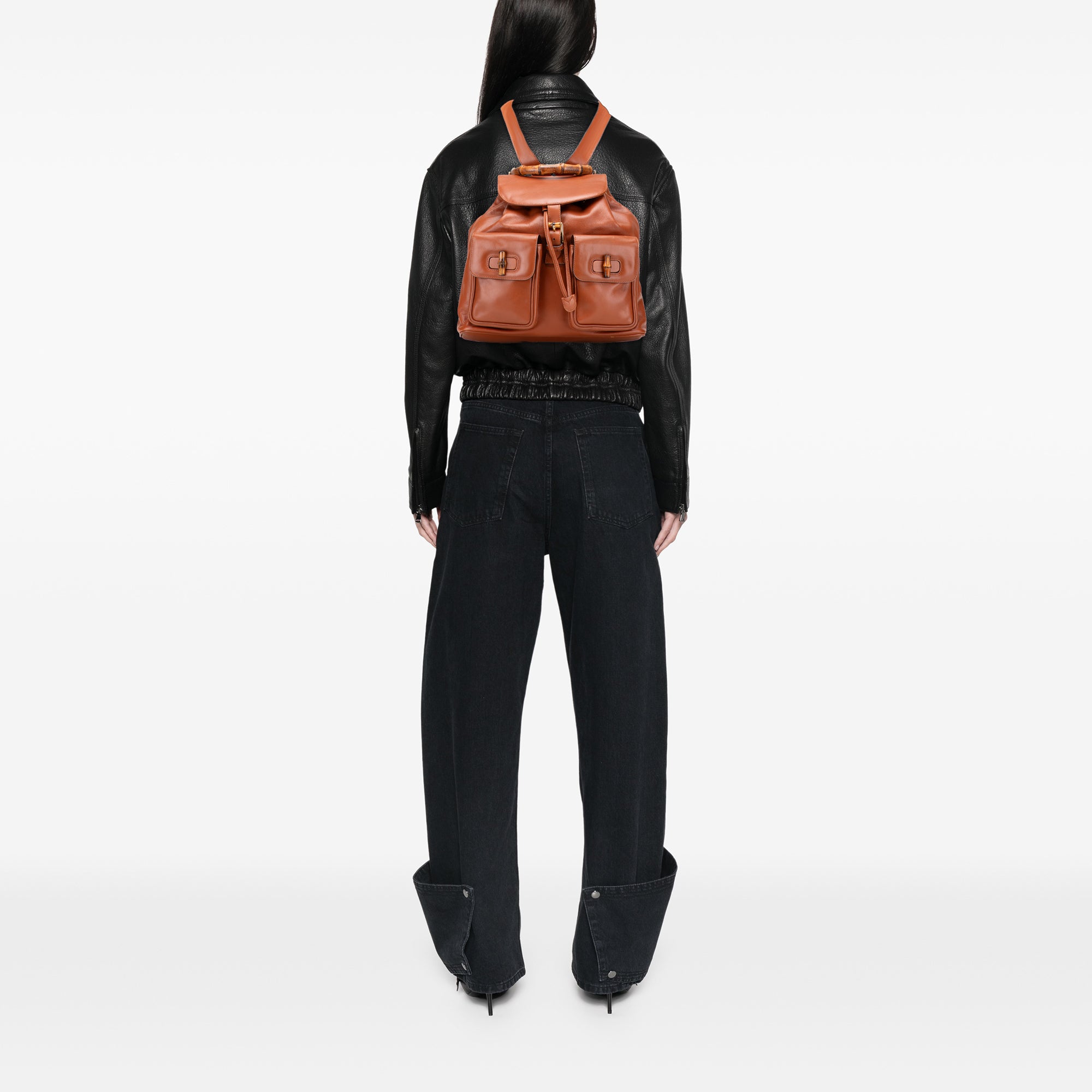 Leather Bamboo Drawstring Backpack