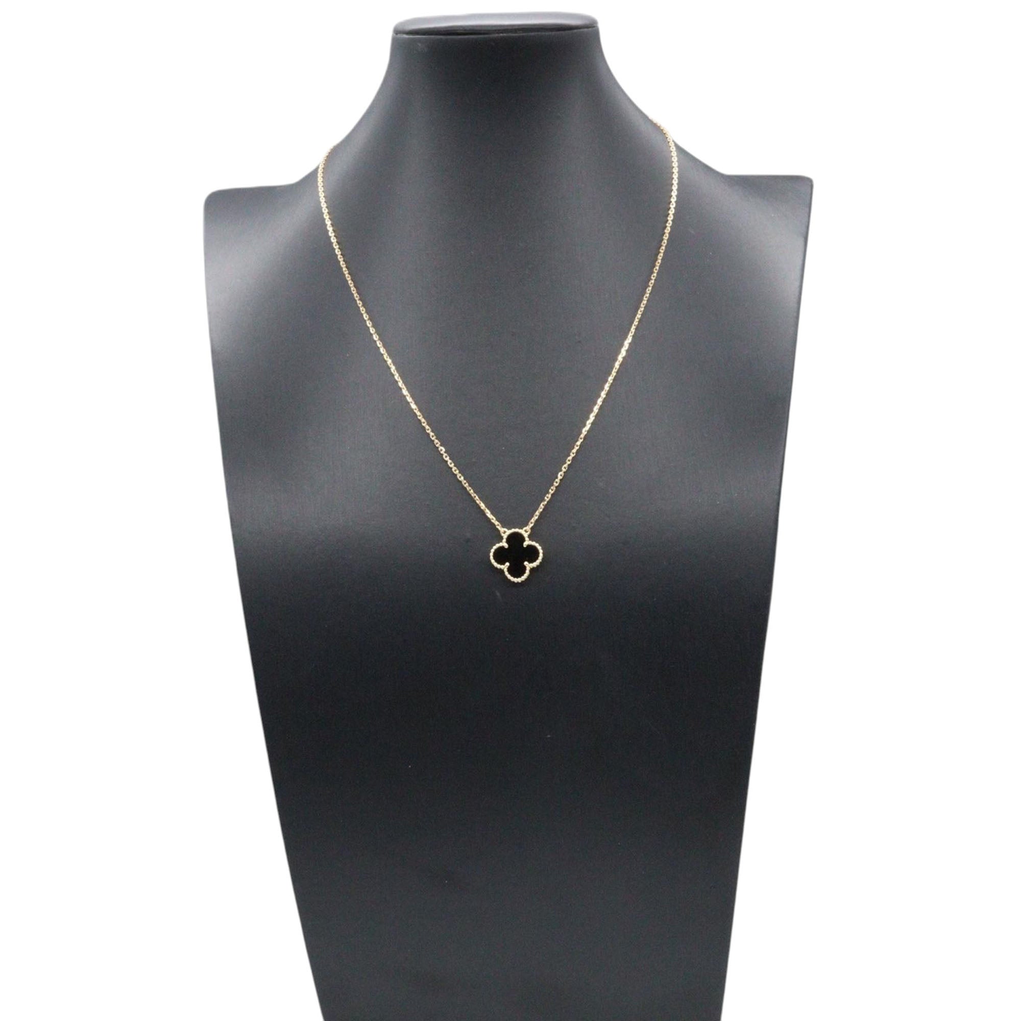 18K Yellow Gold and Onyx Vintage Alhambra Pendant Necklace