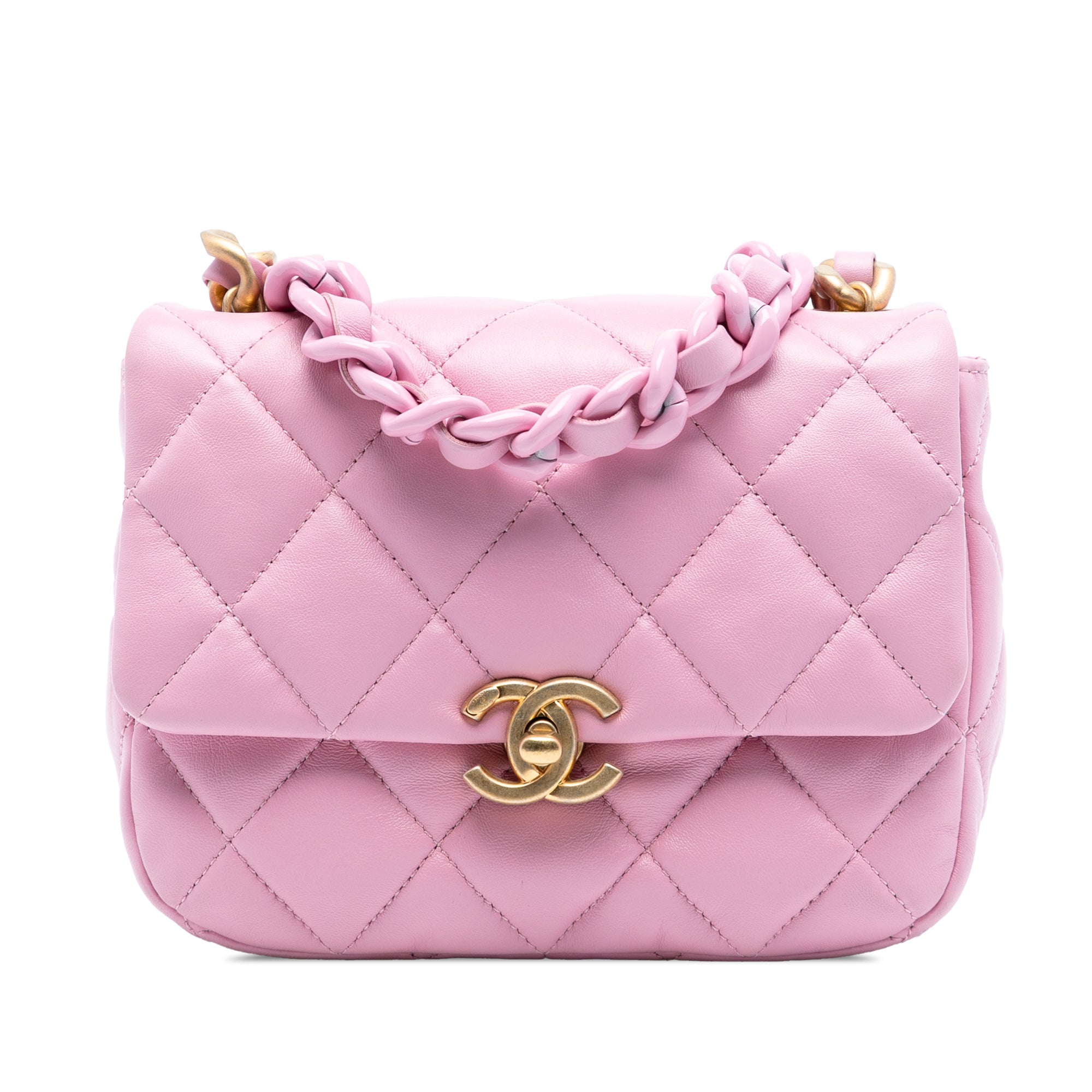 Mini Quilted Lambskin Lacquered Chain Flap
