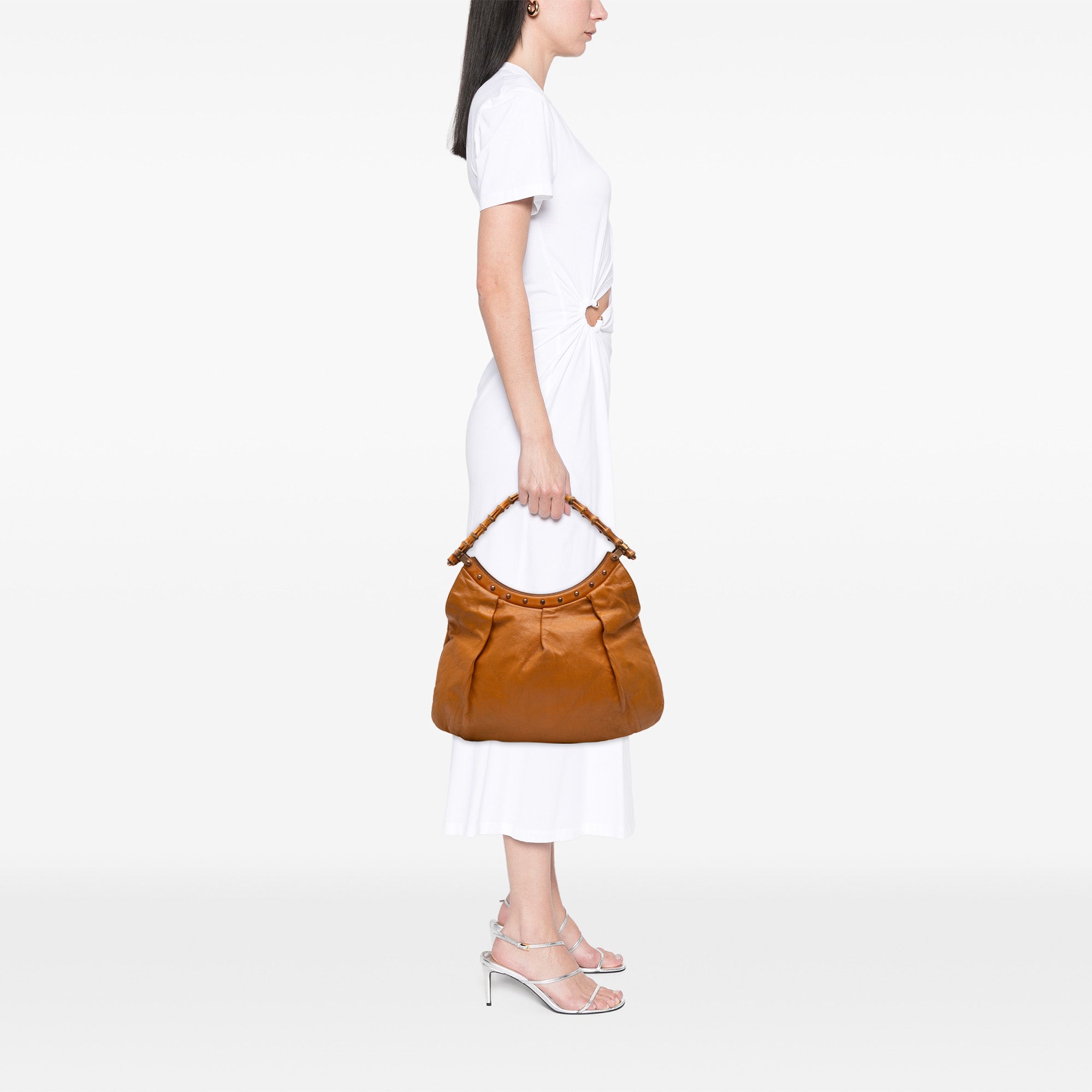 Leather Bamboo Studded Hobo