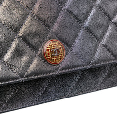 Quilted Iridescent Lambskin Tartan Button Wallet On Chain