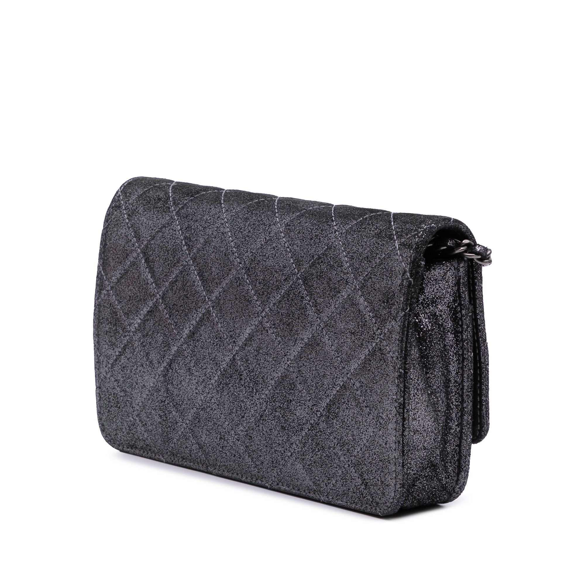 Quilted Iridescent Lambskin Tartan Button Wallet On Chain