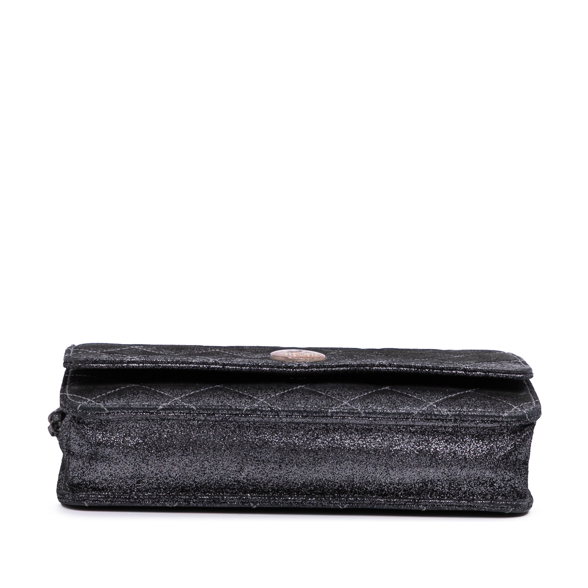 Quilted Iridescent Lambskin Tartan Button Wallet On Chain