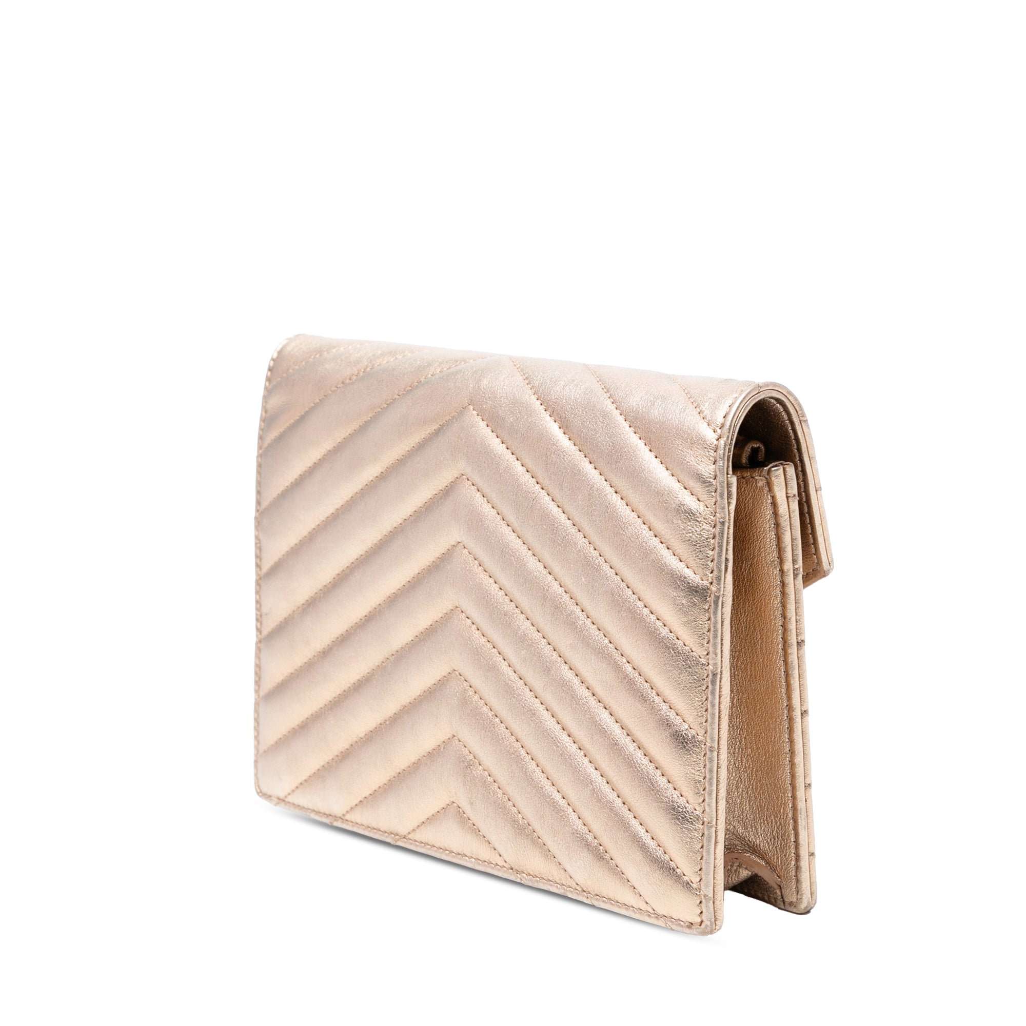 Chevron Leather Monogram Envelope Chain Wallet